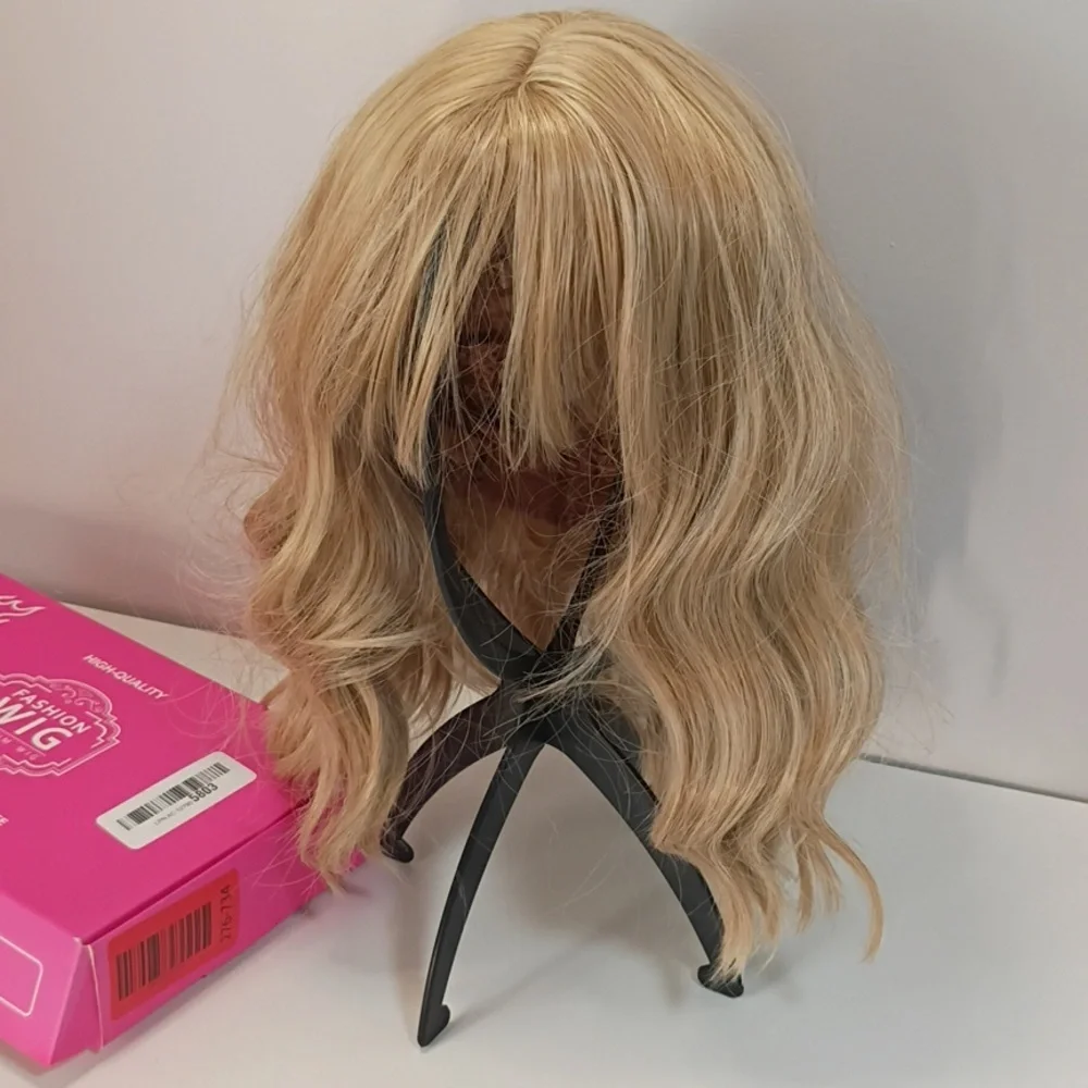 Short Wavy Blonde Bob‎ Wig with Bangs — 12” Shoulder Length
